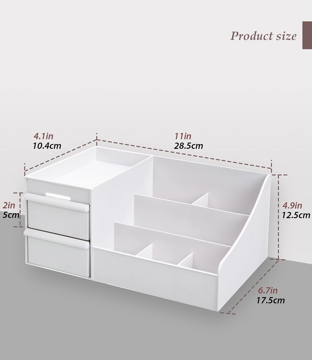 Makeup Desk Cosmetic Storage Box Organizer with Drawers for Dressing Table, Countertop, Bathroom Counter, Elegant Vanity Holder for Brushes, Eyeshadow, Lotions, Lipstick and Nail Polish (White)