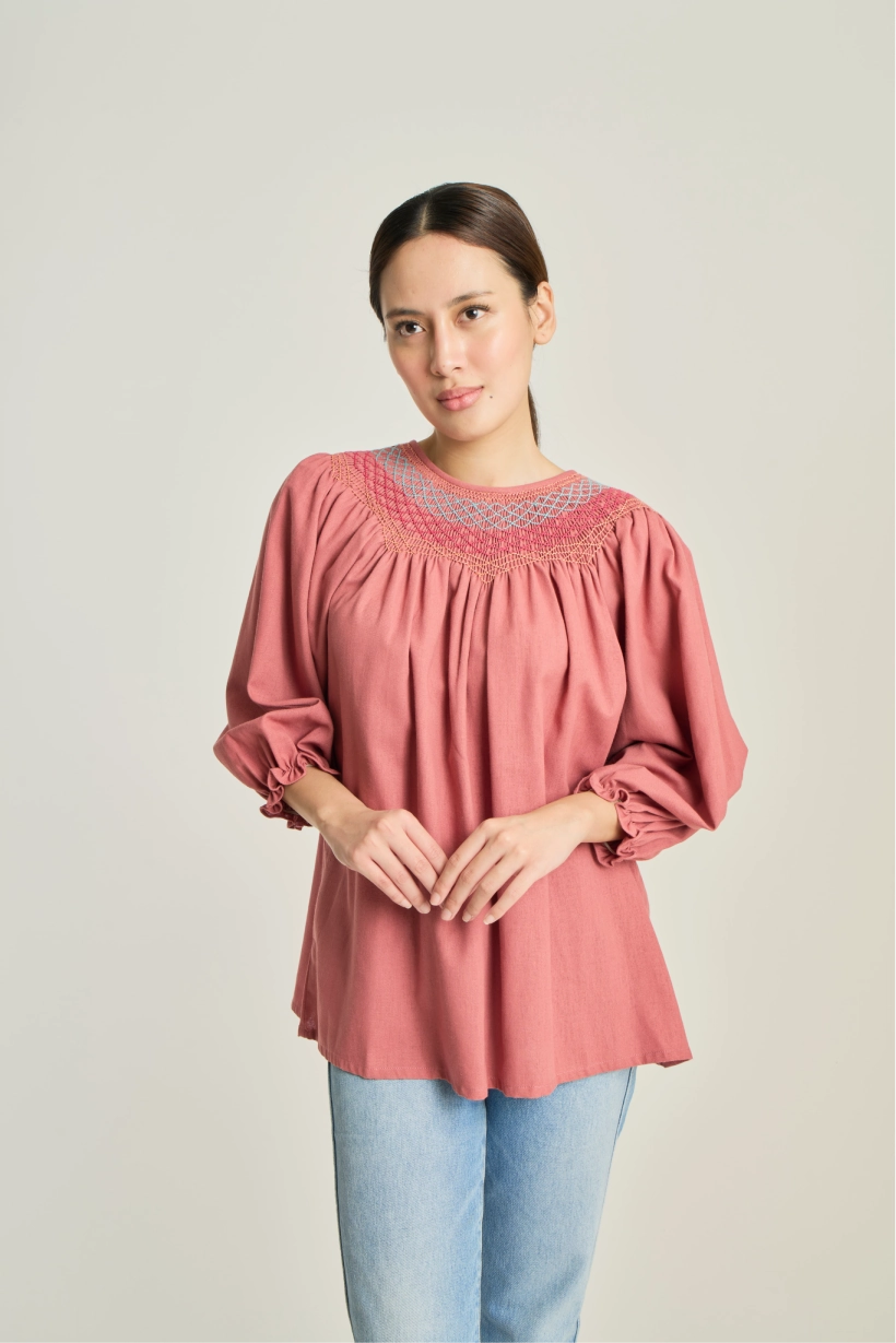 Maria Smock Blouse - Rose