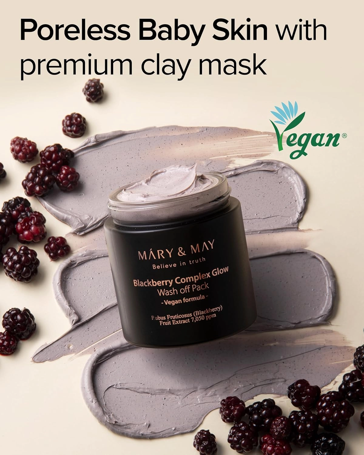 Mary&May Vegan Blackberry Complex Glow Wash Off Mask - Blackhead Care, Pore Clearing, Anti Aging Clay Mask - Bright and Glow Skin - Korean Skincare, 4.23oz.