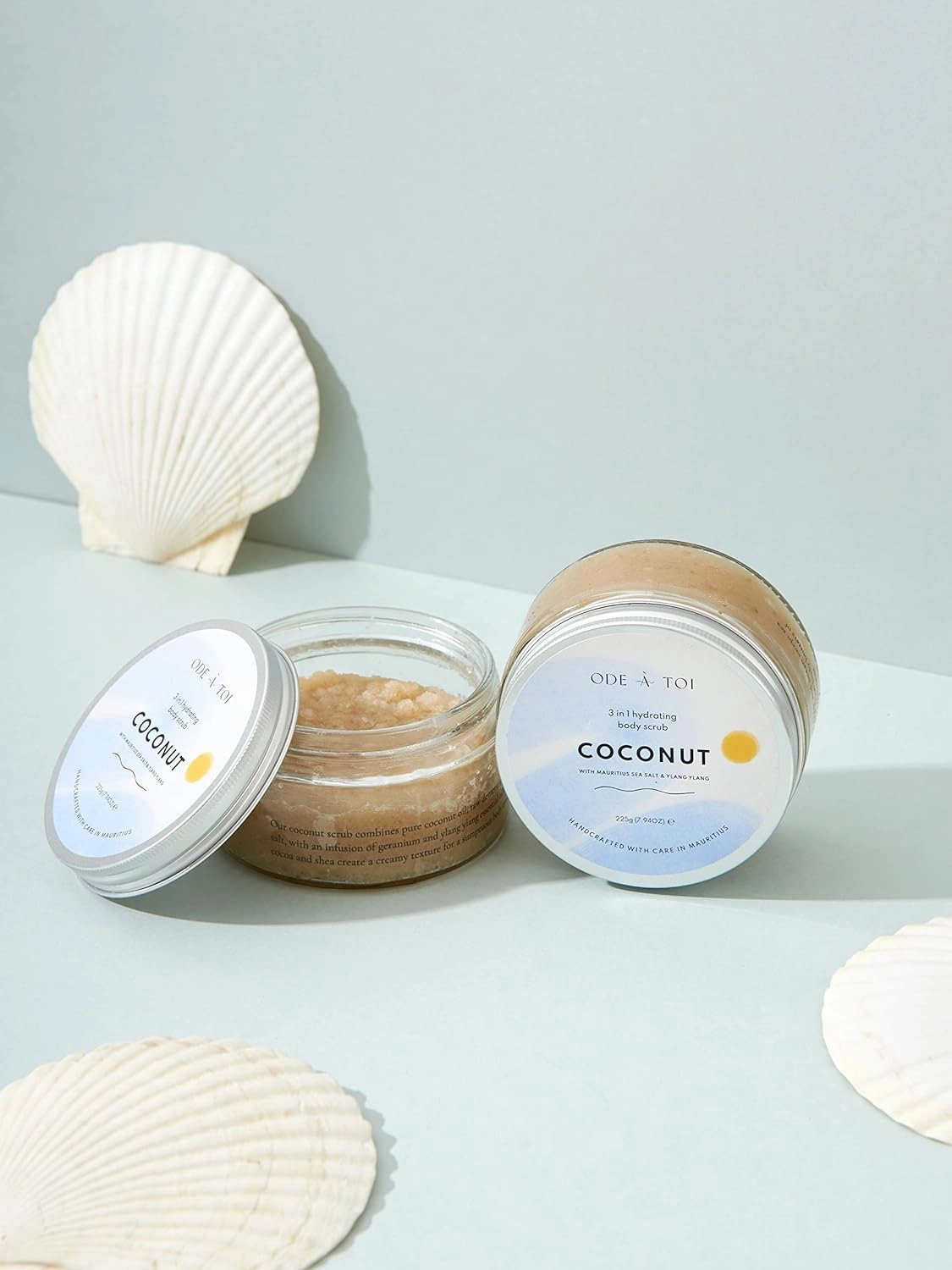 MAURITIUS Salt COCONUT Body Scrub with Essential Oils & Vitamin E, Exfoliating Salt Scrub to Exfoliate & Moisturize Skin, Deep Cleansing - 8 oz