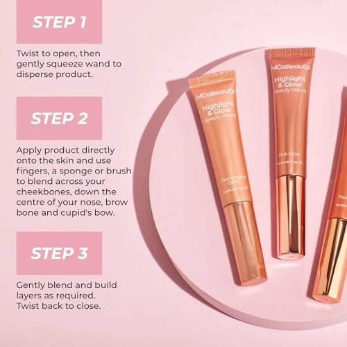 MCoBeauty Highlight & Glow Beauty Wand, Champagne Glow, Luminous Highlight for Radiance Skin, Vegan, Cruelty Free Cosmetics