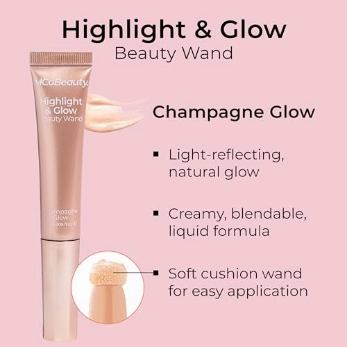 MCoBeauty Highlight & Glow Beauty Wand, Champagne Glow, Luminous Highlight for Radiance Skin, Vegan, Cruelty Free Cosmetics