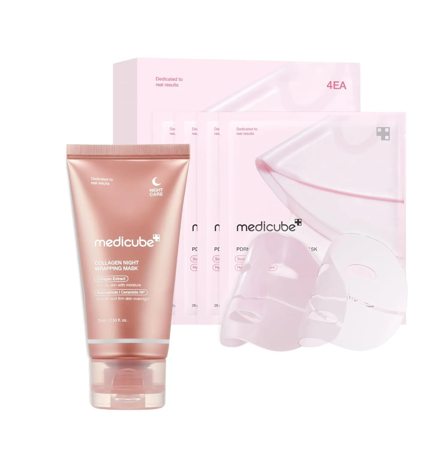 medicube All Day Glass Glow Skin Duo - Collagen Overnight Wrapping Peel Off Facial Mask Pack  Salmon DNA PDRN pink collagen jelly gel mask (4ea)