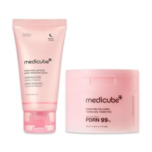 medicube Pink PDRN Day & Night Care Duo | Salmon DNA PDRN Caffiene Overnight Peel Off Wrapping Mask & PDRN Collagen Jelly Toner Pad | For Plumped and Radiant Skin | Korean Skin Care