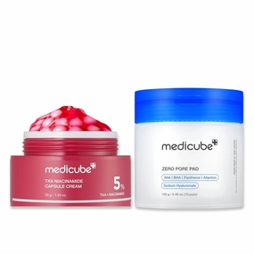 medicube Clear Glass Skin Duo - Zero Pore Toner Pad   TXA Capsule Cream | For Balanced Skin Tone & Texture, Pore Refinement | Tranexamic Acid, Niacinamide, AHA, BHA | Korean Skin Care