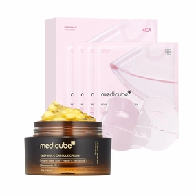 medicube Daily Skincare Duo for Uneven Skin - Deep Vitamin C Golden Capsule Face Moisturizer   Salmon DNA PDRN pink collagen jelly gel mask