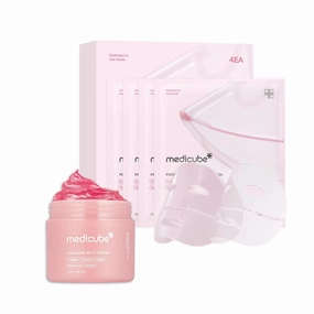 medicube Pink Glass Glow Duo for Uneven skin - Collagen Jelly Cream 50ml - Niacinamide & Freeze-Dried Hydrolyzed Collagen   Salmon DNA PDRN pink collagen jelly gel mask (4ea)