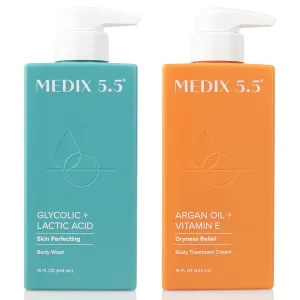 Medix 5.5 Argan Oil Hydrating Body Treatment Cream   Glycolic Acid Exfoliating Body Wash Set