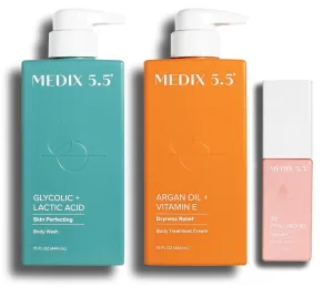 Medix 5.5 Glycolic Acid Body Wash   Argan Oil Firming Cream   3% Hyaluronic Acid Anti-Aging Booster Serum Set