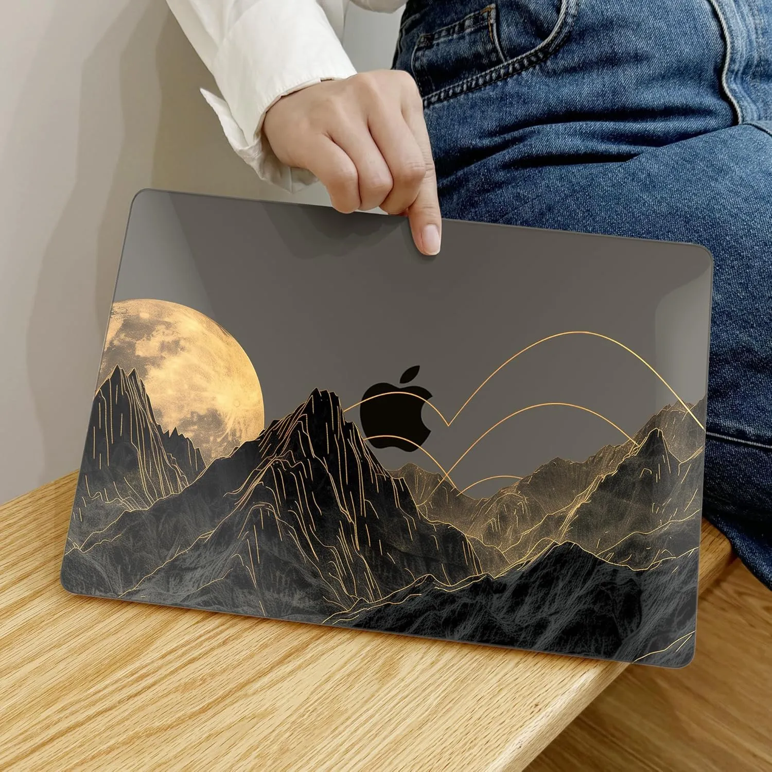 MEEgoodo for M4 MacBook Pro 16 inch Case 2024 2023 2021, Flexible & Crystal Case Fit Model A3403/A3186/A2991/A2780/A2485 M3 M2 M1 Pro/Max, Glowing Lines Full Moon