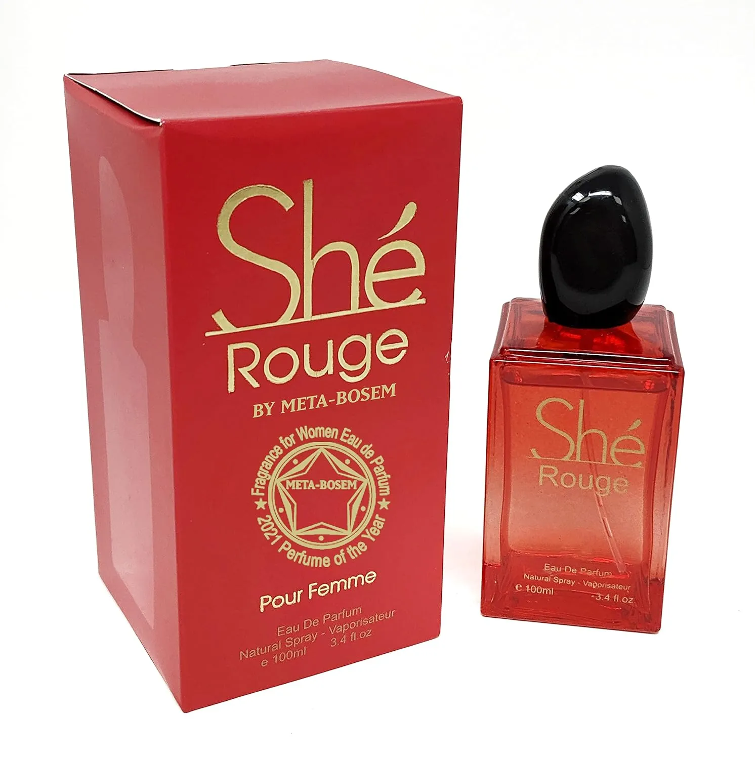META-BOSEM SHE ROUGE, 3.4 Fluid Ounce, Eau de Parfum Spray for Women, Romantic and Sensual, Daytime and Casual Use, for all Skin Types, Wonderful Gift