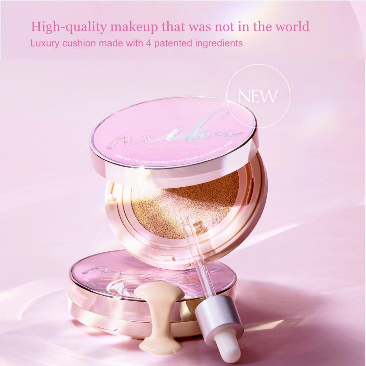 MIBA Ion Calcium Foundation Double Cushion Glow 25 g / 0.88 oz Big Cushion SEASON 3. Long Lasting Cover Effect. Moisture glow. Skin tightening relief. Smooth adhesion. (Luxury #23 Rosy Beige)