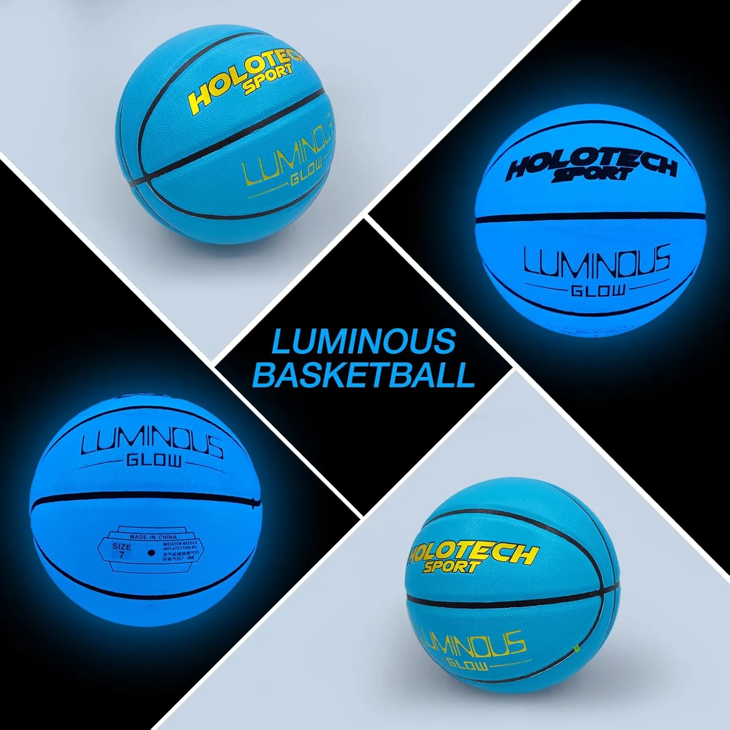 Mila Chic Basketball Glow in The Dark, Cool Glowing Indoor Outdoor Luminous Leather Basketball Size 7/6/5 for Men, Women, Teenager (with Pump)