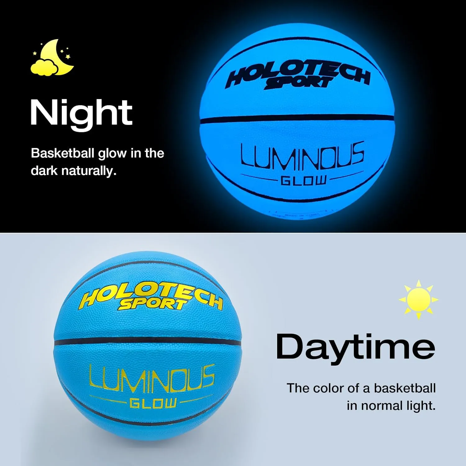 Mila Chic Basketball Glow in The Dark, Cool Glowing Indoor Outdoor Luminous Leather Basketball Size 7/6/5 for Men, Women, Teenager (with Pump)
