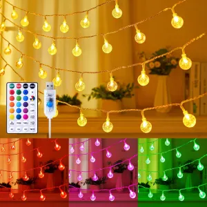 Minetom USB Globe String Lights - 33 ft 100 LED Color Changing Globe Fairy Lights with Remote and Timer, 16 Single Colors and 7 Modes for Bedroom, Dorm, Tent, Bed, Patio, Christmas Party