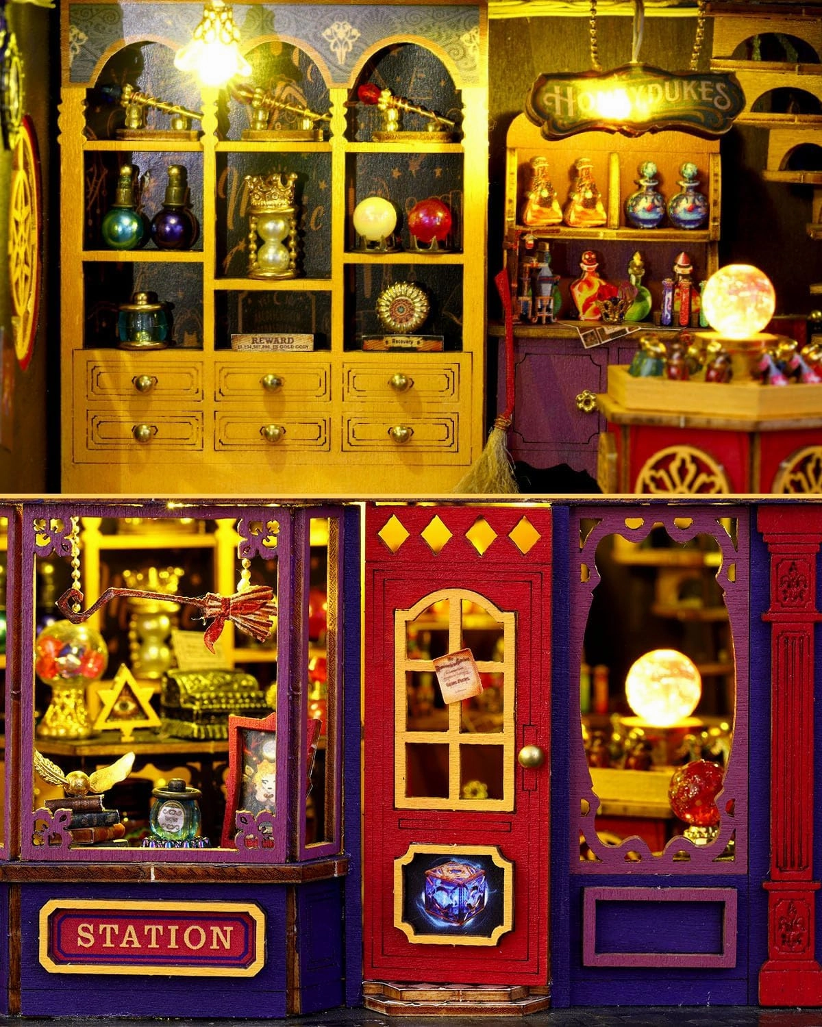 Miniature House Kit Magic Energy Station, DIY Dollhouse Kit for Adults & Teens, Tiny House Craft Decor with LED Lights, Wooden Mini Model Gift for Birthdays & Holidays