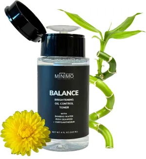Minimo Balance Skin Brightening   Oil Control Daily Facial Toner - Hydrate & Detox Skin & Even Skin Tone - with Witch Hazel & Bamboo Water - Alcohol Free 4 oz