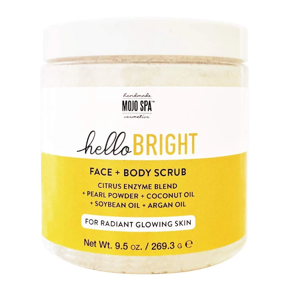 Mojo Spa Hello Bright Luxury Face & Body Scrub | Citrus Scent | Moisturizing & Exfoliating Sugar Scrub | 9.5 oz