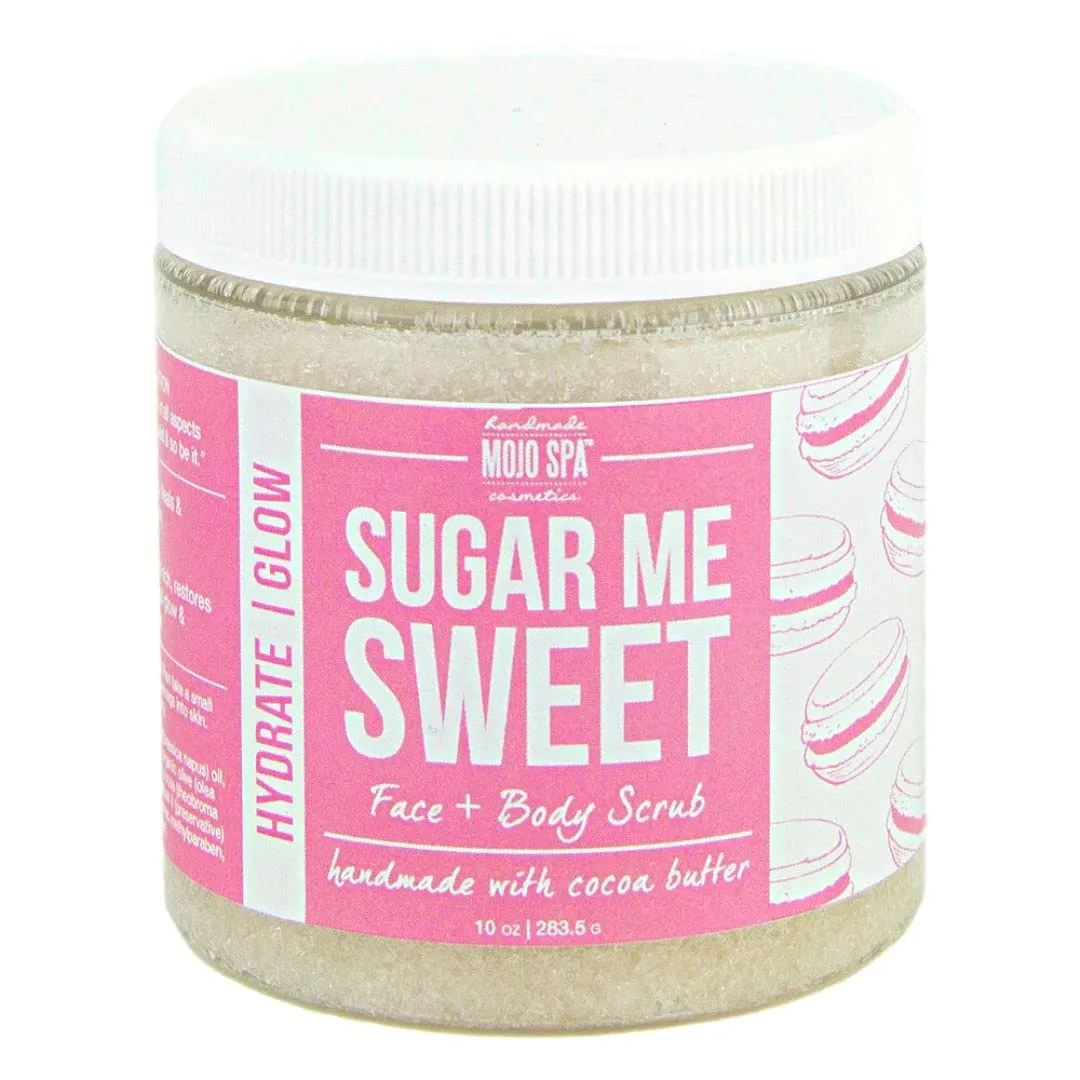 Mojo Spa Sugar Me Sweet Face and Body Scrub | Vanilla, Cotton Candy Scent | Moisturizing Sugar Based Exfoliator | 10 oz