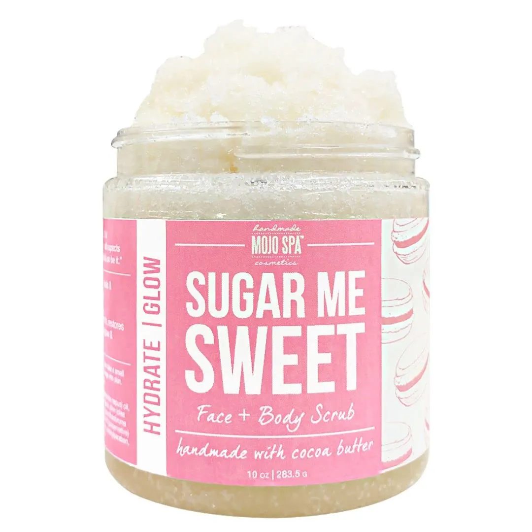 Mojo Spa Sugar Me Sweet Face and Body Scrub | Vanilla, Cotton Candy Scent | Moisturizing Sugar Based Exfoliator | 10 oz