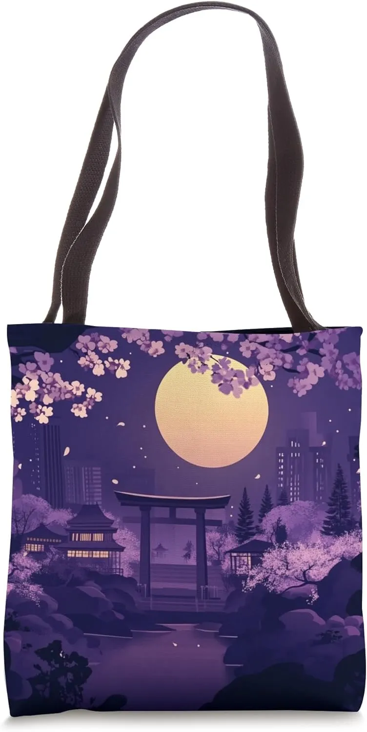 Moonlit Path in Sakura Garden Art Tote Bag