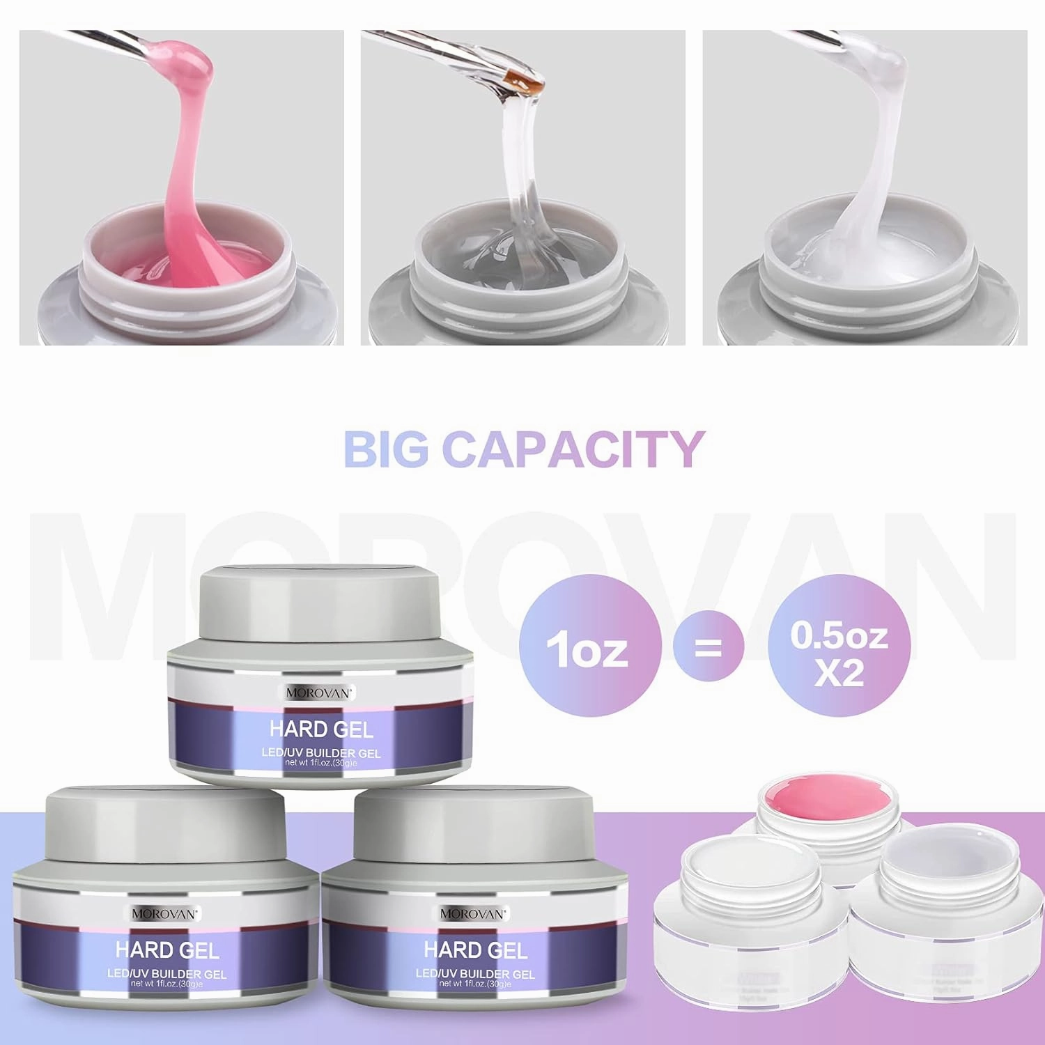 Morovan Builder Nail Gel for Nails 3 colors 1oz LED/U V Gels Clear Pink White Strengthen Nail Extension Gel Nail Art Manicure Set with Nail Forms