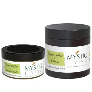 M...y.s...t...iq L.i.v.i.n.g G.r.e.e.n Coffee Blemish Clear Face Scrub and Face Cream for Glowign Skin| Anti Pigmentation, Skin Brightening & Dark Spot Removal