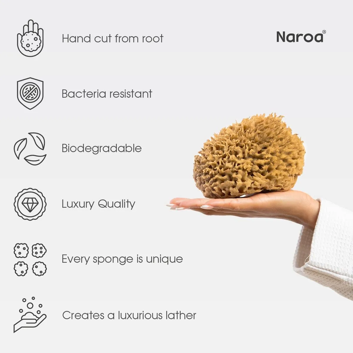 Naroa Soft Natural Sponge Large | Gentle Sea Loofah for Bathing Smooth Skin | Unbleached Shower Body Scrubber Puff | Bath & Spa (L)