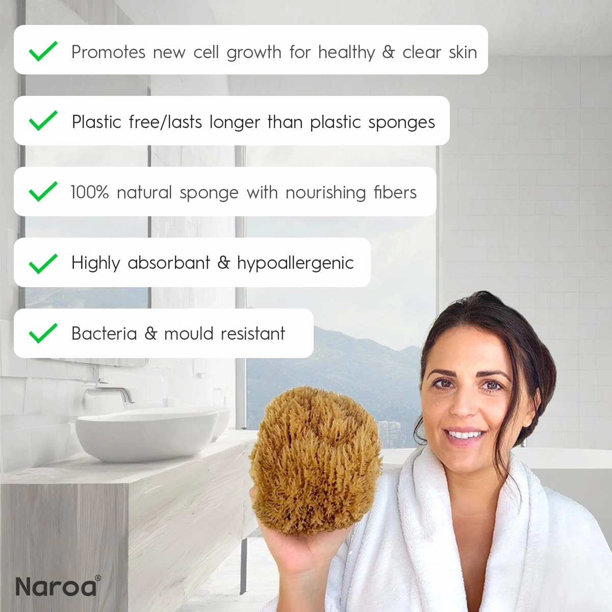 Naroa Exfoliating Natural Sponge for Shower | Bath Sea Loofah for Healthy Skin | Unbleached Bathing Body Scrubber Puff | Eco Friendly Plastic Free (Medium)