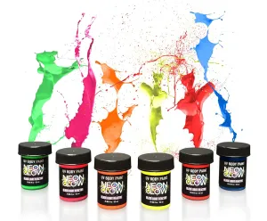 Neon Glow Paint Cosmic Bowling Themed Birthday Party Supplies – Create Blacklight Fluorescent Decorations, Activities, and Favors – Safe for the Skin & Other Surfaces - Set of 6 Colors