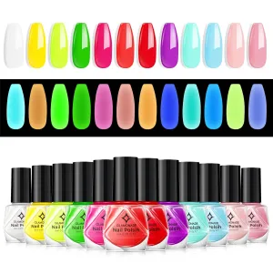 Neon Nail Polish Set: Glow in The Dark Neon Orange Yellow Pink Blue Fluorescent Fingernail Polish Kit Air Quick Dry Regular Nail Polish Pack for Nail Art Gift Holiday Party
