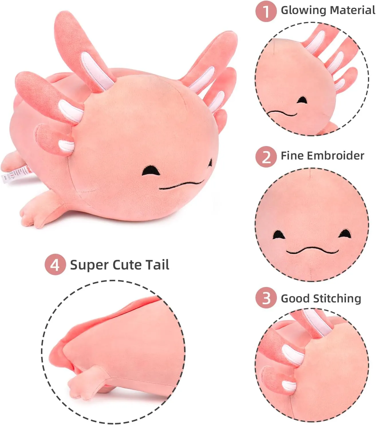 Niuniu Daddy 20 Inch Pink Axolotl Plush Toy - Luminous, Realistic, Cute Fluffy Stuffed Animal Plushies for Girls & Boys - Glow-in-The-Dark Birthday Gifts
