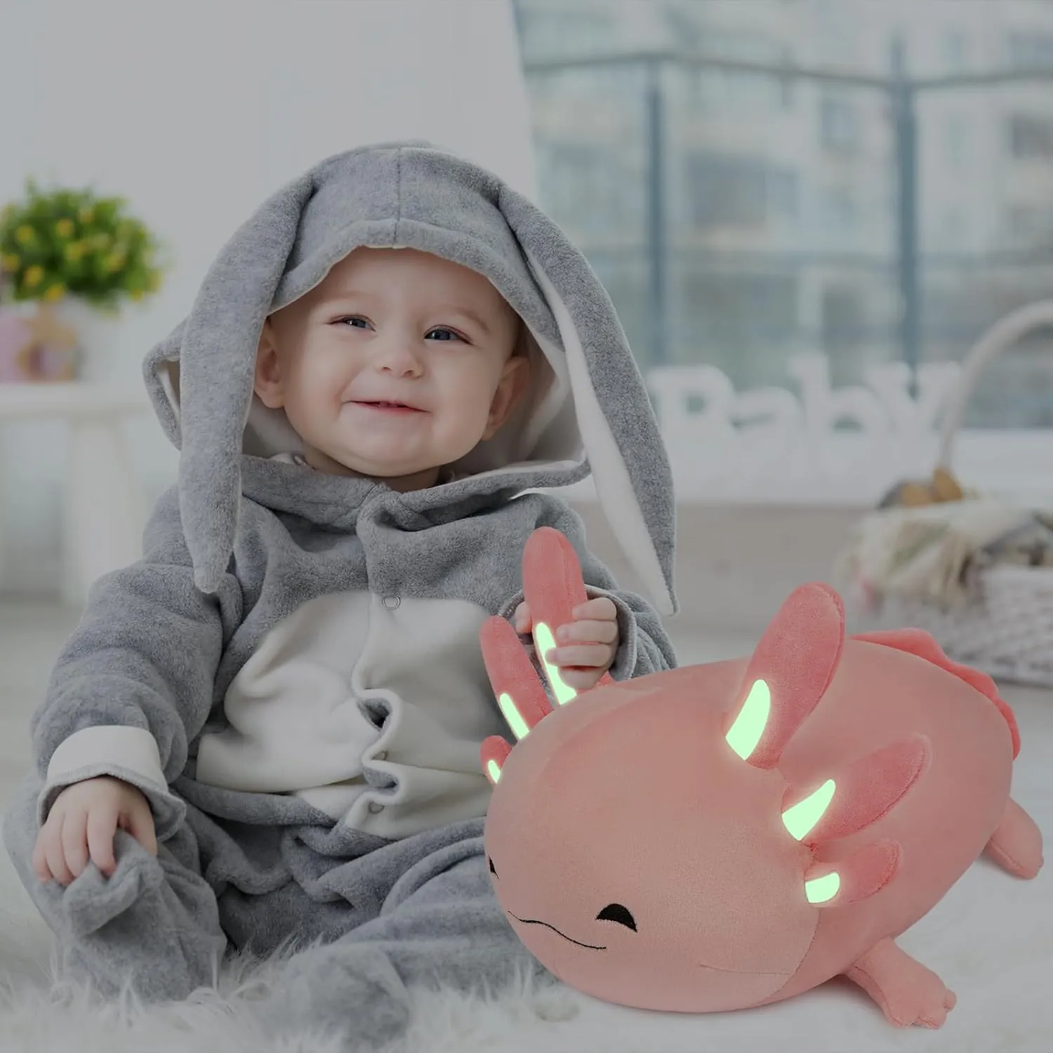 Niuniu Daddy 20 Inch Pink Axolotl Plush Toy - Luminous, Realistic, Cute Fluffy Stuffed Animal Plushies for Girls & Boys - Glow-in-The-Dark Birthday Gifts