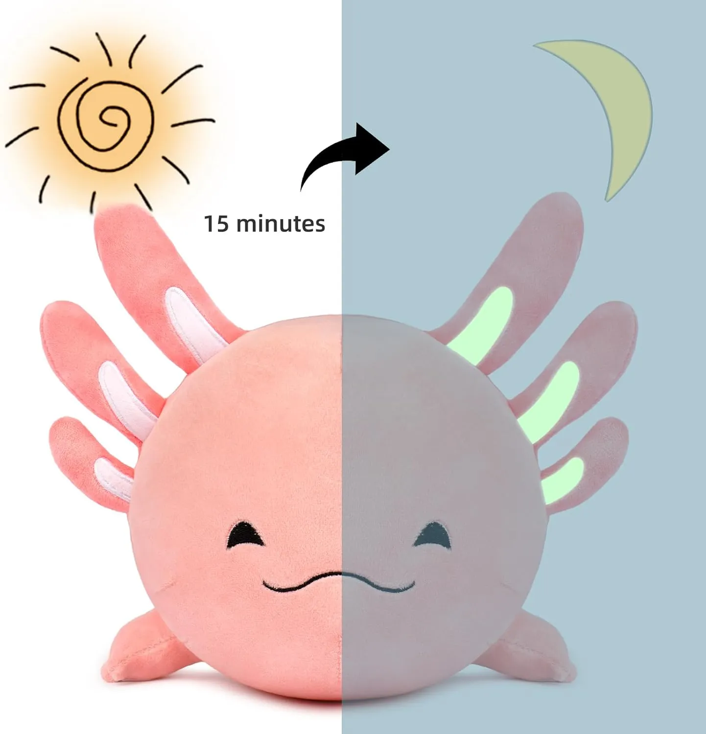 Niuniu Daddy 20 Inch Pink Axolotl Plush Toy - Luminous, Realistic, Cute Fluffy Stuffed Animal Plushies for Girls & Boys - Glow-in-The-Dark Birthday Gifts