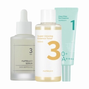 NUMBUZIN Super Glowing Essence Toner, Skin Softening Serum & Clear Filter Sunblock Set