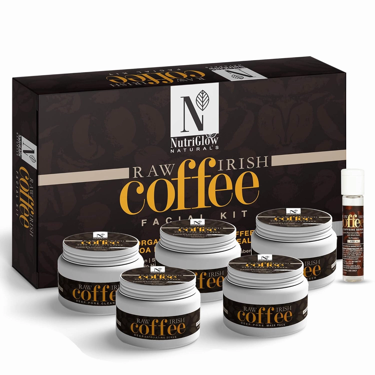 NutriGlow Natural's Raw Irish Coffee Facial Kit, Exfoliates Dead Skin Pore Cleanser Anti Tan & Acne Removal, Polished Younger-Looking Skin (8.8 Oz   0.3 Fl Oz)