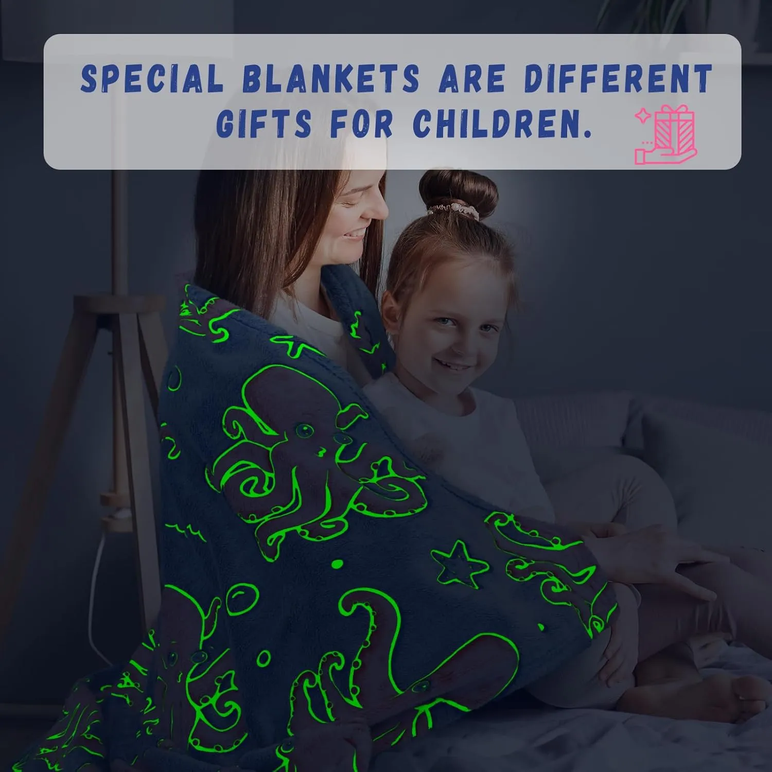Octopus Blanket Glow in The Dark Ocean Blanket Soft Pink Octopus Gifts Toys Decor Blue Fleece Kids Throw for Boys Girls Teens Birthday