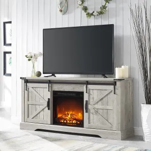 OKD Farmhouse Electric TV Stand for 65  Inch TV, Rustic Entertainment Center with 18" Fireplace, Sliding Barn Door, Storage Shelves, Wood Media Console Cabinet for Living Room, Light Rustic Oak
