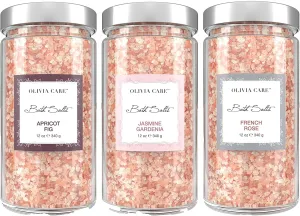 Olivia Care Pink Himalayan Bath Salts - Relieves & Relax Muscles. Exfoliate, Heal, Rejuvenate, Cleansing & Soothes Skin | Made with Natural Ingredients. Fresh Fragrance - 12 OZ (Mixed, 3 Pack)