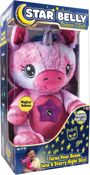 Ontel Star Belly Dream Lites, Stuffed Animal Night Light, Magical Pink And Purple Unicorn - Projects Glowing Stars & Shapes In 6 Gentle Colors, As Seen On TV