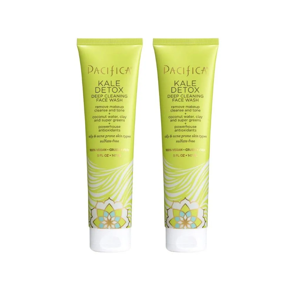 Pacifica Beauty Kale Detox Deep Cleaning Daily Face Wash   Cleanser, Coconut Water   Aloe Vera, For Oily and Blemish Prone Skin, 2 Pack, Sulfate and Paraben Free, Vegan and Cruelty Free