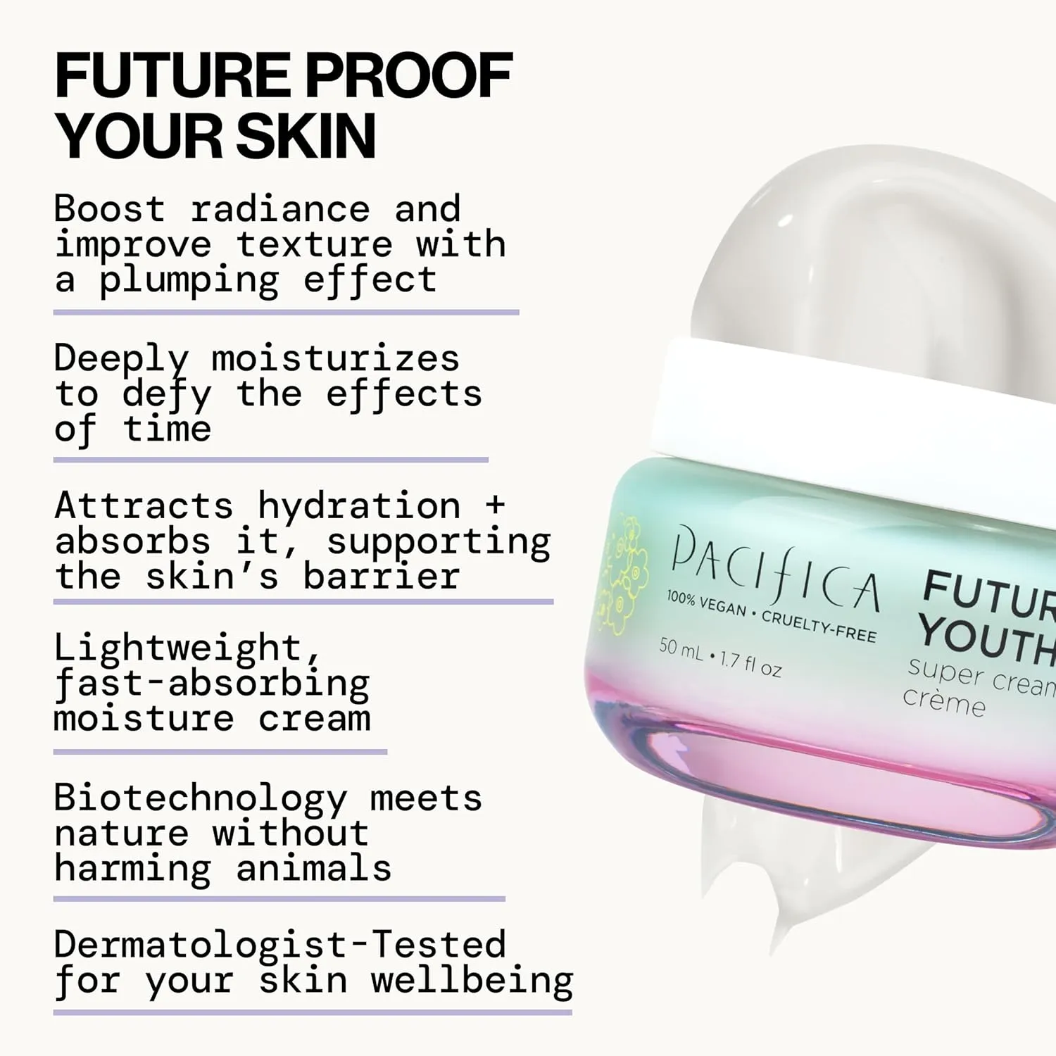 Pacifica Future Youth Super Cream – Daily Anti-Aging Moisturizer for All Skin Types, Lightweight Hydration with Advanced Peptides & Antioxidants, Improves Firmness & Elasticity, Vegan & Clean Beauty