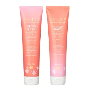 Pacifica Glow Baby Body Lotion & AHA Scrub Set – Brightening Vitamin C Body Lotion (5 oz)   AHA Exfoliating Body Scrub, 2-Step Radiance Duo for Smooth Glowing Skin, Vegan