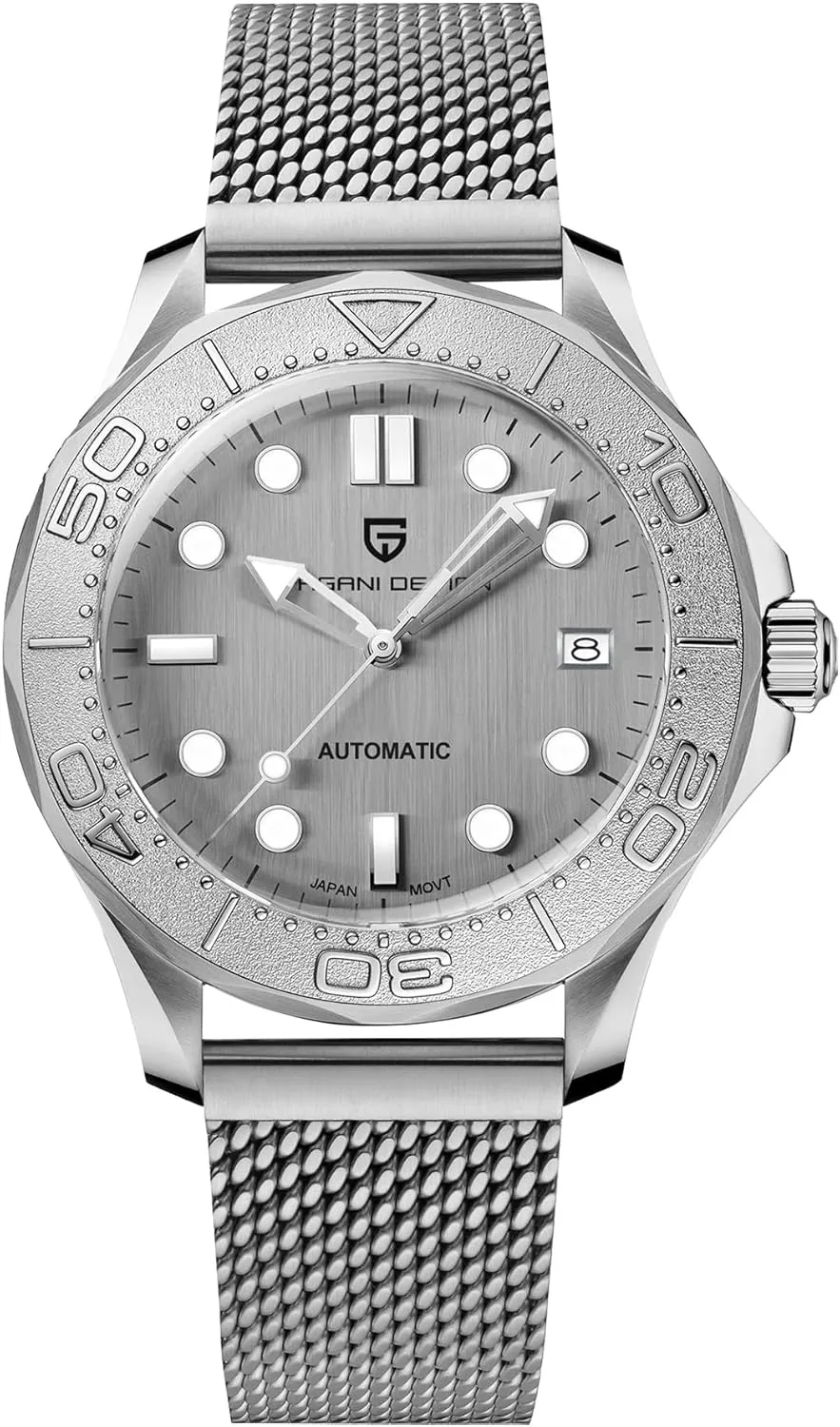 Pagani Design 007-Model 1818 Men's Automatic Watches for Men Stop-Second 8215 Movement Watch Milanese Band Full Stainless Steel 100M Waterproof Retro Sport Style
