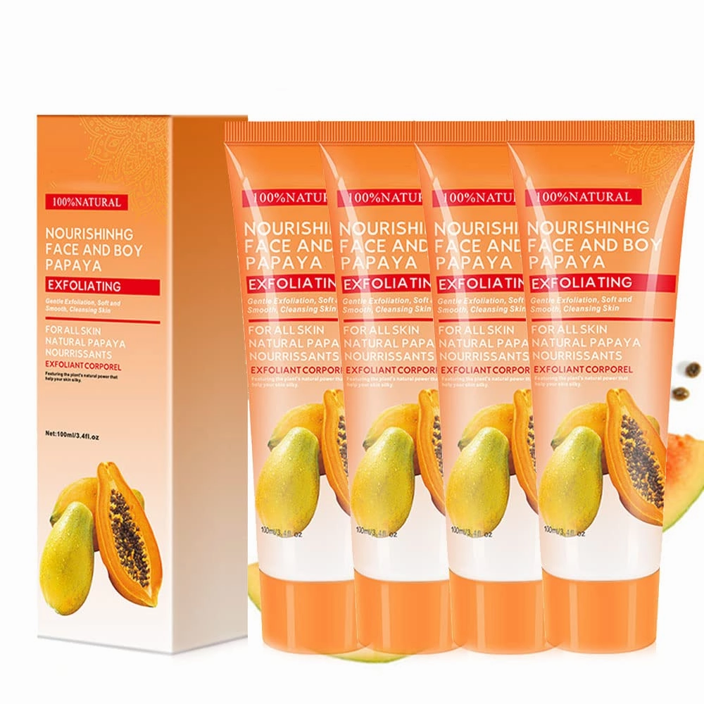 Papaya Essence Brightening Exfoliating Peeling Gel, Papaya Whitening Peeling Gel, Natural Exfoliating Peeling Gel, Immediate Whitening Peel Peeling Gel Dead Skin Remover Face and Body Exfoliator (4Pcs)