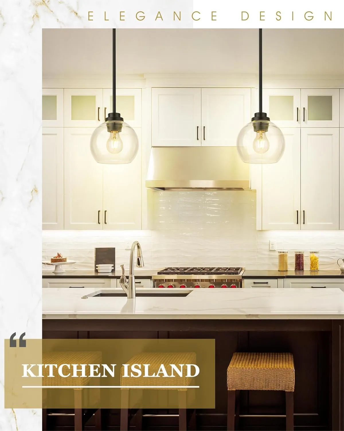 Pendant Lights Kitchen Island 2 Pack, 7" Modern Black Hanging Lights Fixtures with Clear Glass Globe Shade, Kitchen Island Lighting for Bathroom, AD-22280-1P2-BK-C