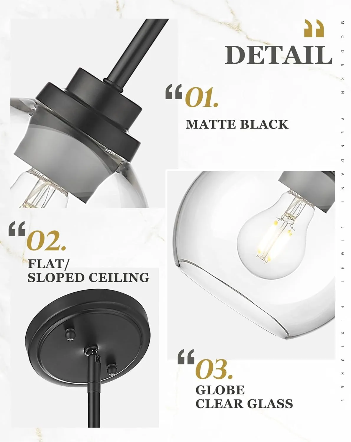 Pendant Lights Kitchen Island 2 Pack, 7" Modern Black Hanging Lights Fixtures with Clear Glass Globe Shade, Kitchen Island Lighting for Bathroom, AD-22280-1P2-BK-C