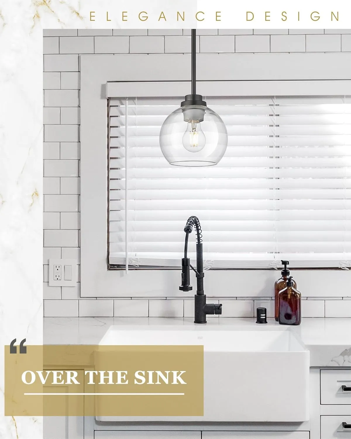Pendant Lights Kitchen Island 2 Pack, 7" Modern Black Hanging Lights Fixtures with Clear Glass Globe Shade, Kitchen Island Lighting for Bathroom, AD-22280-1P2-BK-C