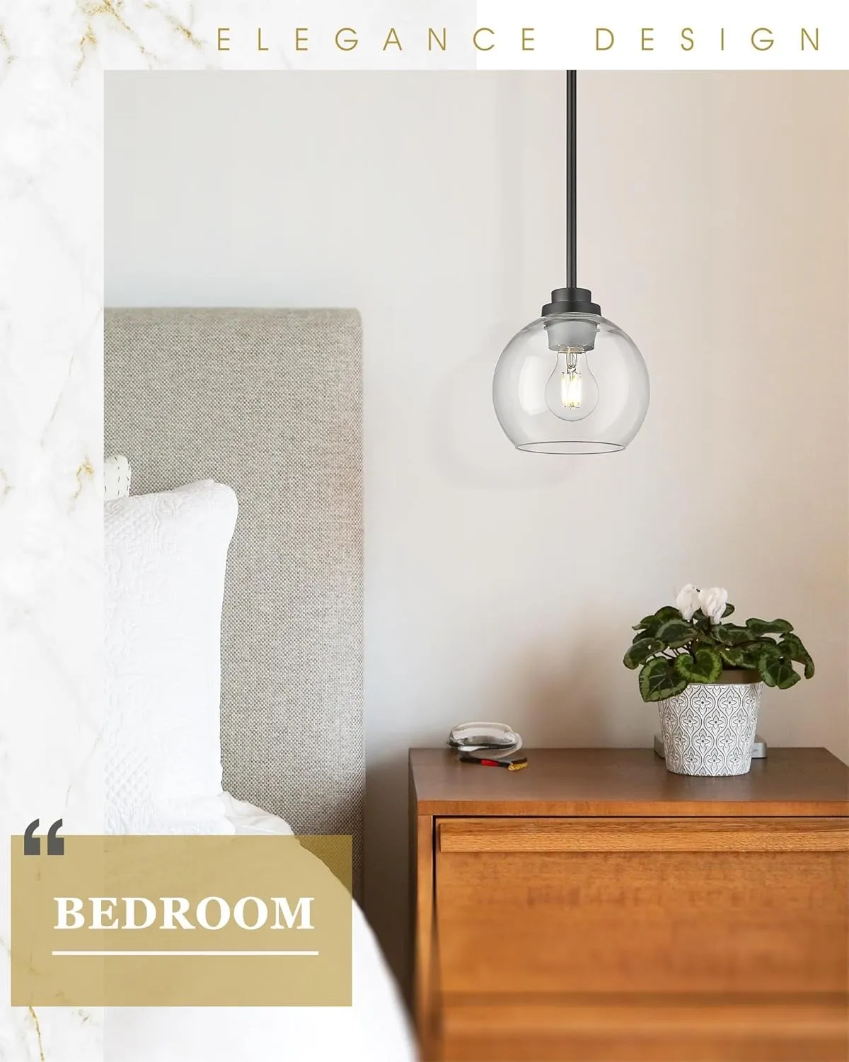 Pendant Lights Kitchen Island 2 Pack, 7" Modern Black Hanging Lights Fixtures with Clear Glass Globe Shade, Kitchen Island Lighting for Bathroom, AD-22280-1P2-BK-C