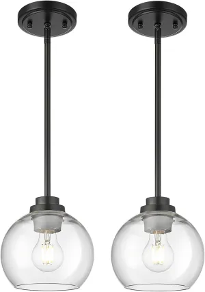Pendant Lights Kitchen Island 2 Pack, 7" Modern Black Hanging Lights Fixtures with Clear Glass Globe Shade, Kitchen Island Lighting for Bathroom, AD-22280-1P2-BK-C